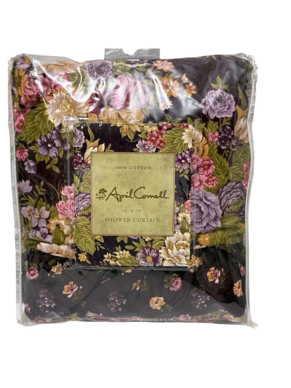 APRIL CORNELL Shower Curtain Cotton Fabric Ruffle Plum Purple Cottage Floral NWT